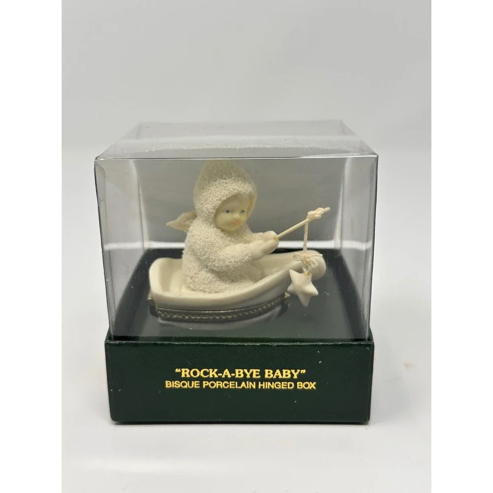 Dept 56 Snowbabies Rock-a-Bye Baby Bisque Porcelain Hinged Trinket Box Christmas